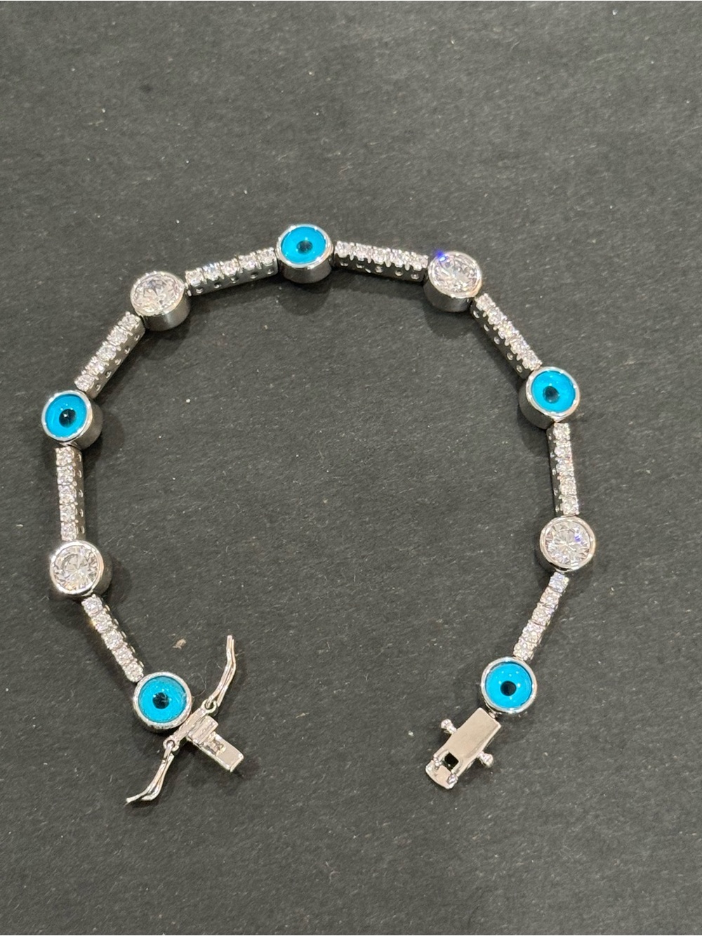 Sterling Silver Blue Evil Eye Tennis Bracelet - Sparkling CZ Accents